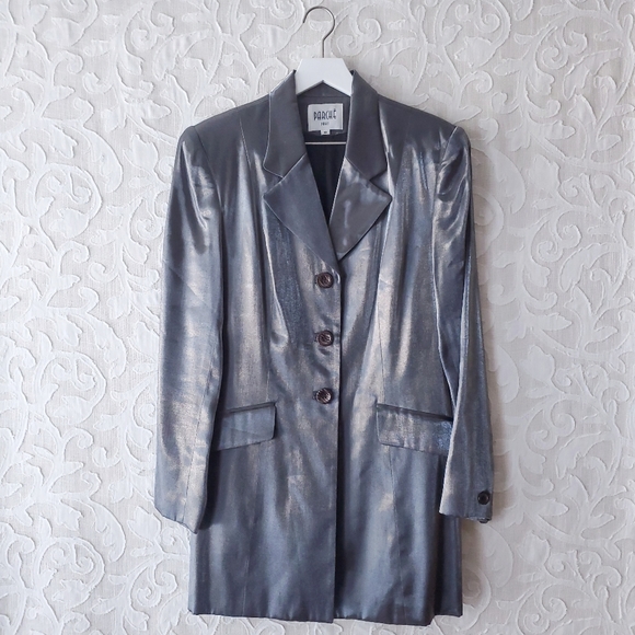 Parché Jackets & Blazers - Parché Paris Silver Metallic Trench Jacket
